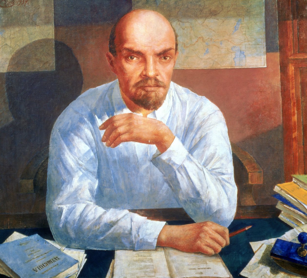 Porträtt av Vladimir Iljitj Lenin (1870-1924), 1934 av Kuzma Sergeevich Petrov Vodkin