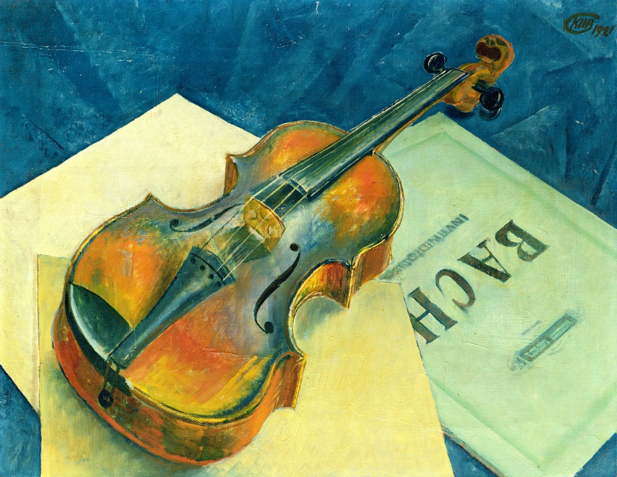Stilleben med violin, 1921 av Kuzma Sergeevich Petrov Vodkin