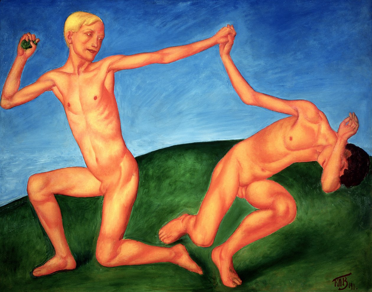 De spelande pojkarna, 1911 av Kuzma Sergeevich Petrov Vodkin