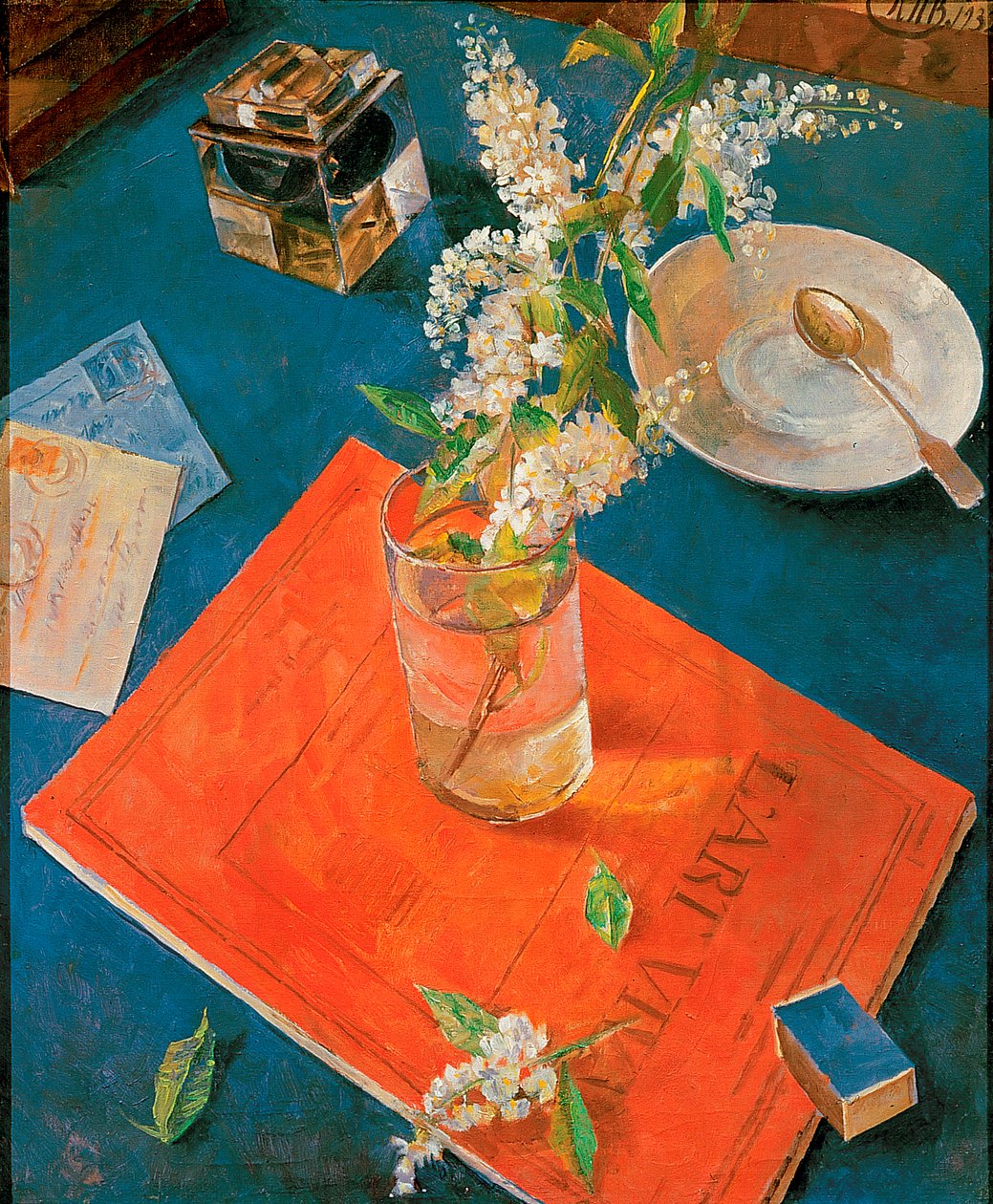 Gren av ett fågelkörsbärsträd i ett glas, 1932. av Kuzma Sergeevich Petrov Vodkin