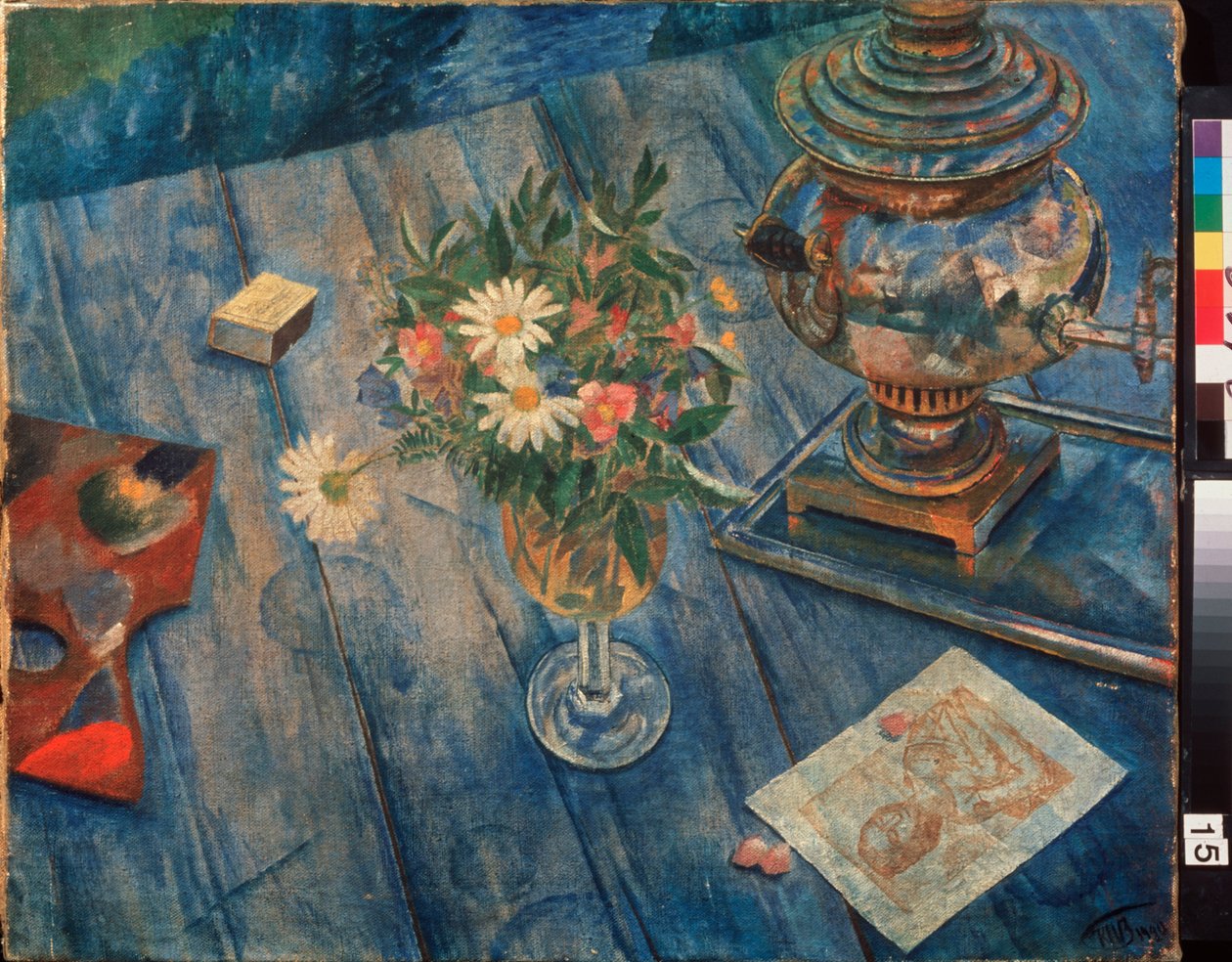 Stilleben med samovar. Målning av Kuzma Sergeevich Petrov Vodkin (Petrov-Vodkin) (Kouzma Petrov Vodkin) (Petrov-Vodkin) (1878-1939), olja på duk av Kuzma Sergeevich Petrov Vodkin