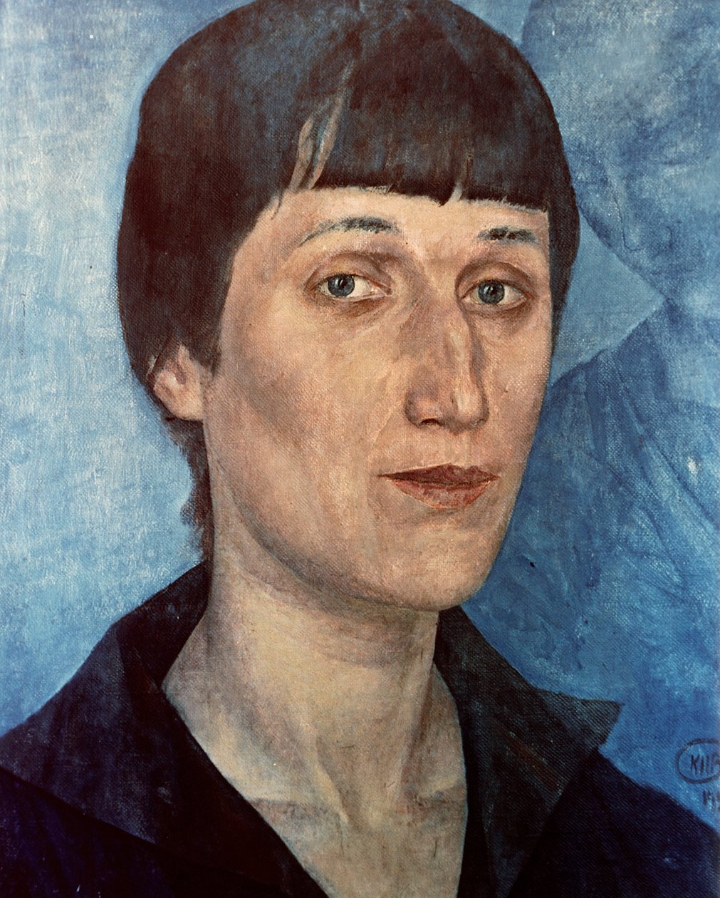 Porträtt av Anna Akhmatova, rysk poet av Kuzma Sergeevich Petrov Vodkin
