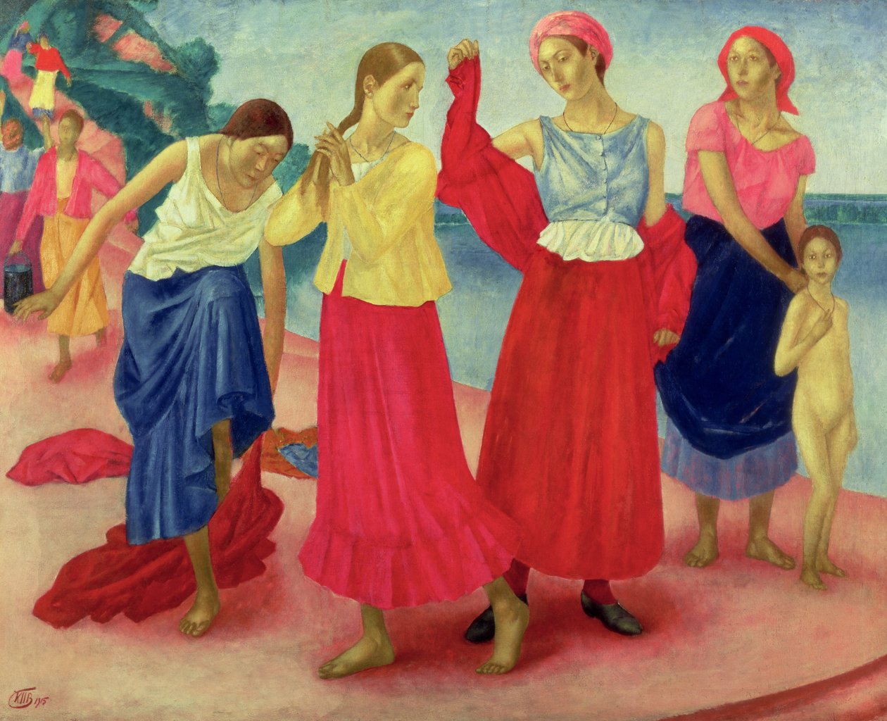 Unga kvinnor på Volga, 1915 av Kuzma Sergeevich Petrov Vodkin