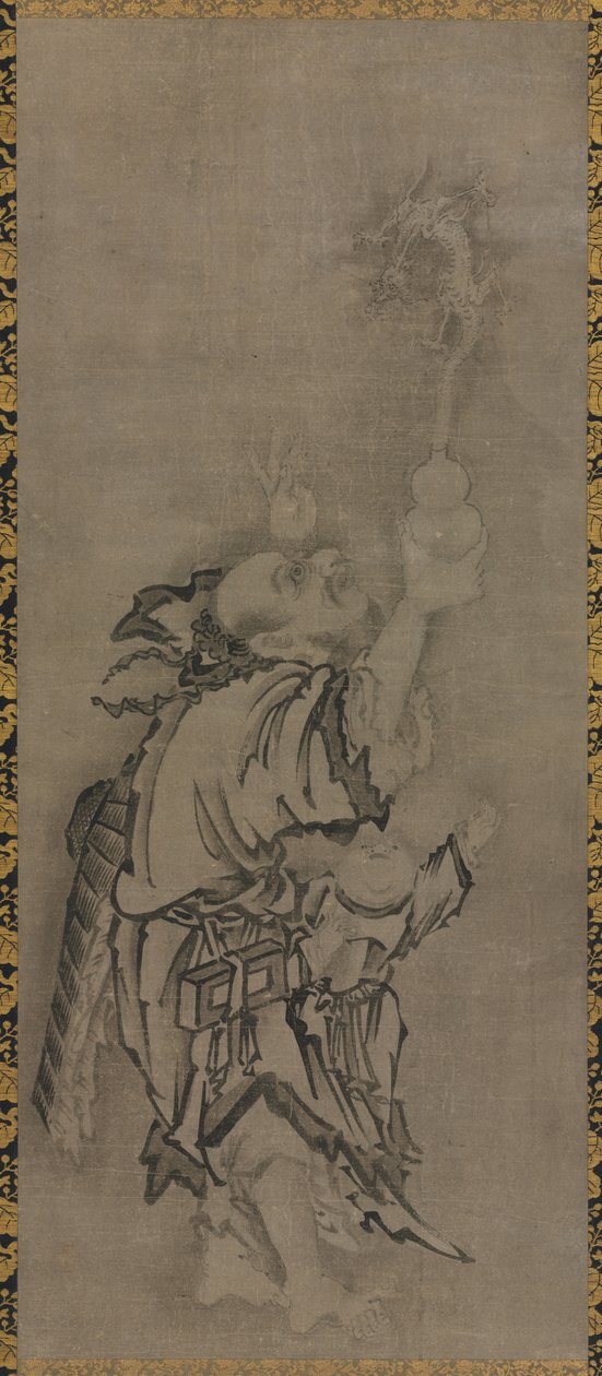Hotei med Daoist Immortals: Immortal with Gourd and Dragon av Kyūseki Tomonobu