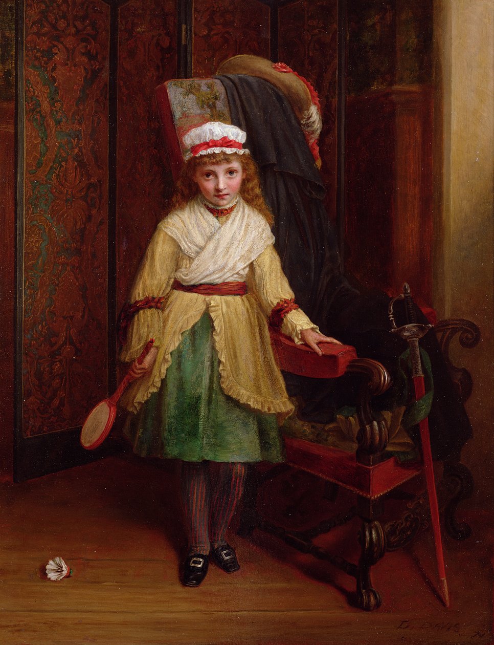 Spelaren med skyttel, 1874 (olja) av L. Davis