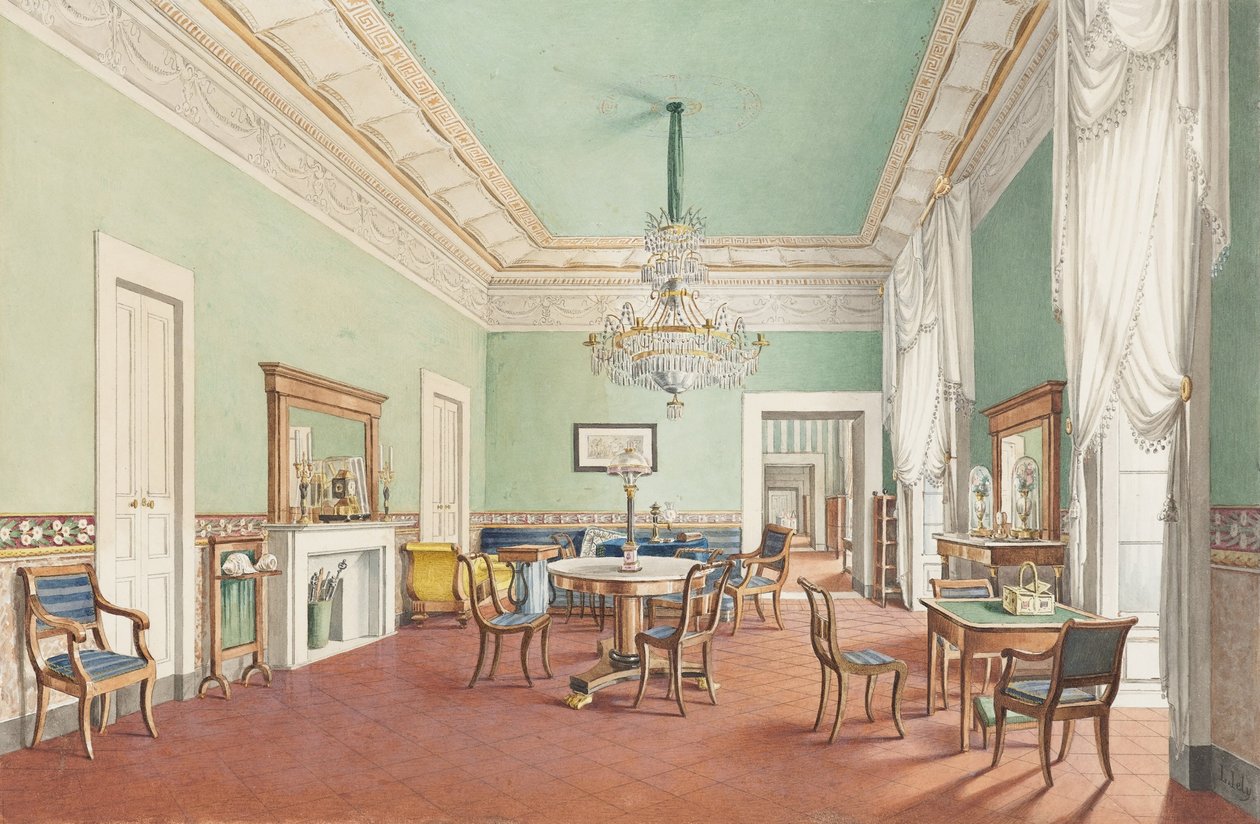 A Salon in the Palazzo Satriano, Naples av L. Iely