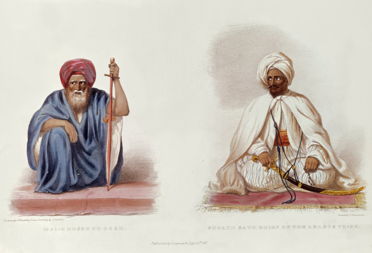 Melik Nussr Ed Deen och Sheakh Sayd, Chief of the Ababde Tribe, illustration från Travels in Ethiopia av G.A. Hoskins av L. after Bandoni