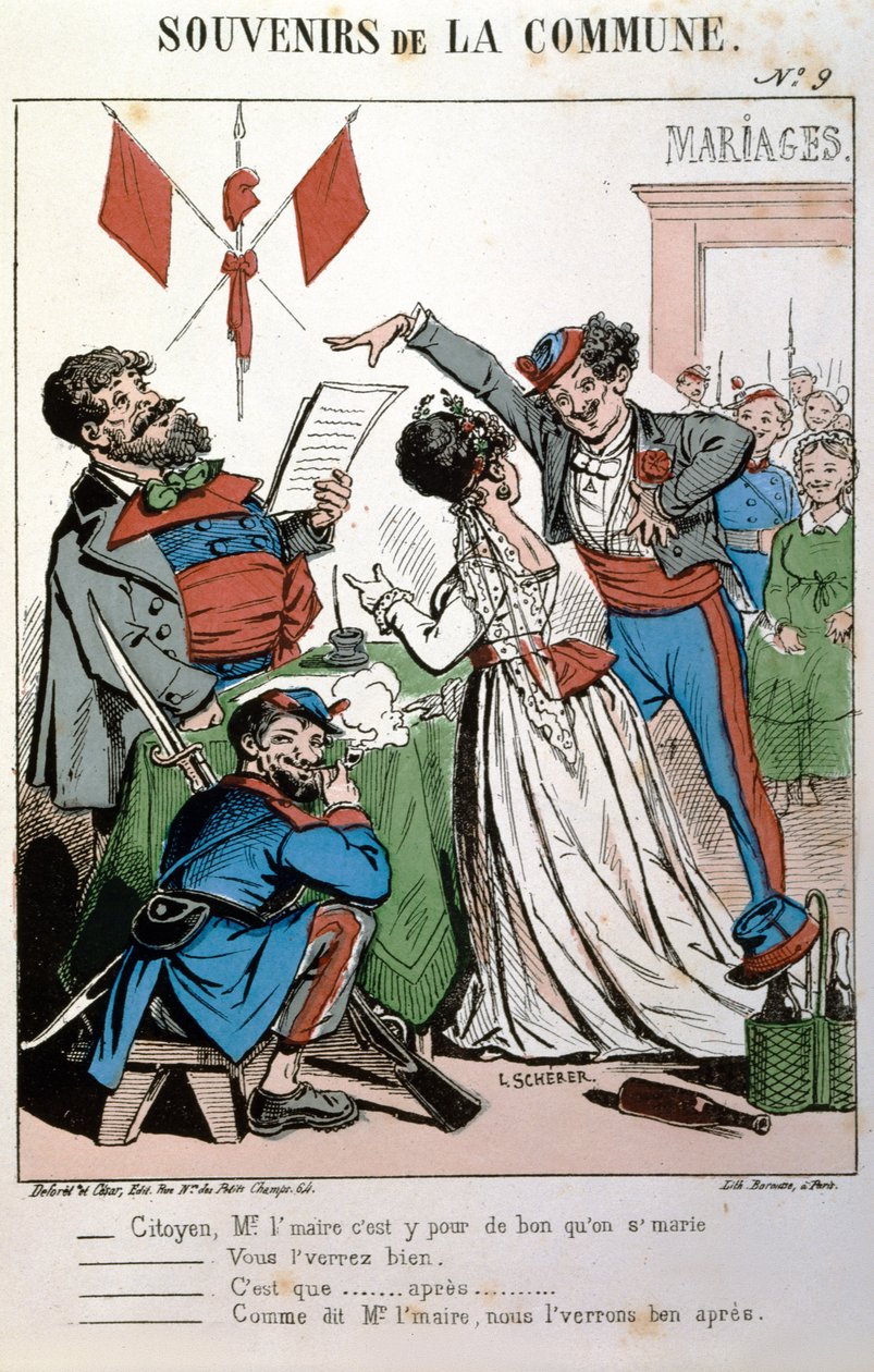 Kommunens minnen, en borgerlig vigsel, 1871 av L. after Scherer