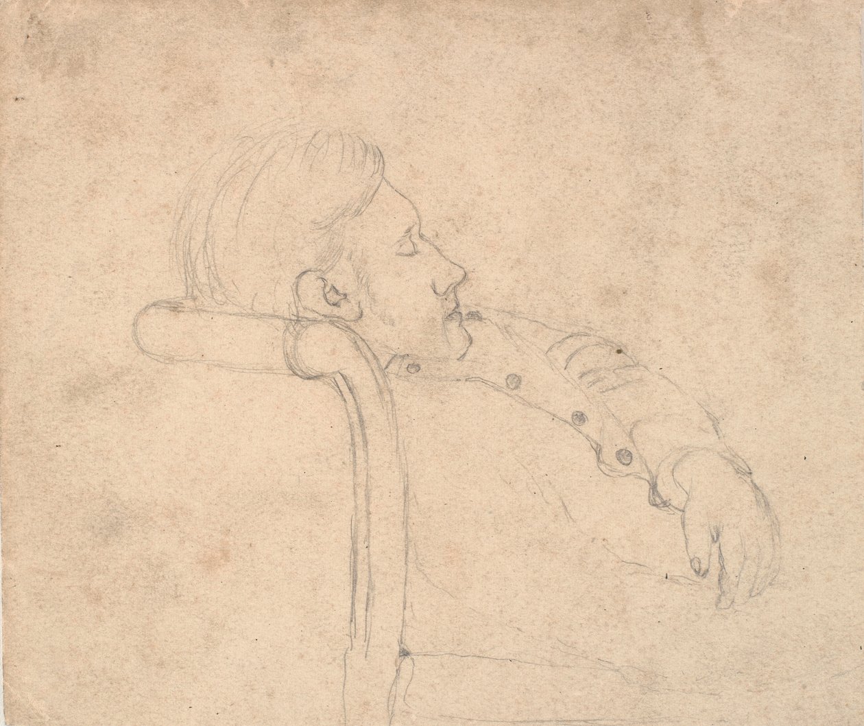 Sovande man på en soffa. Halvfigur av Laurits Andersen Ring