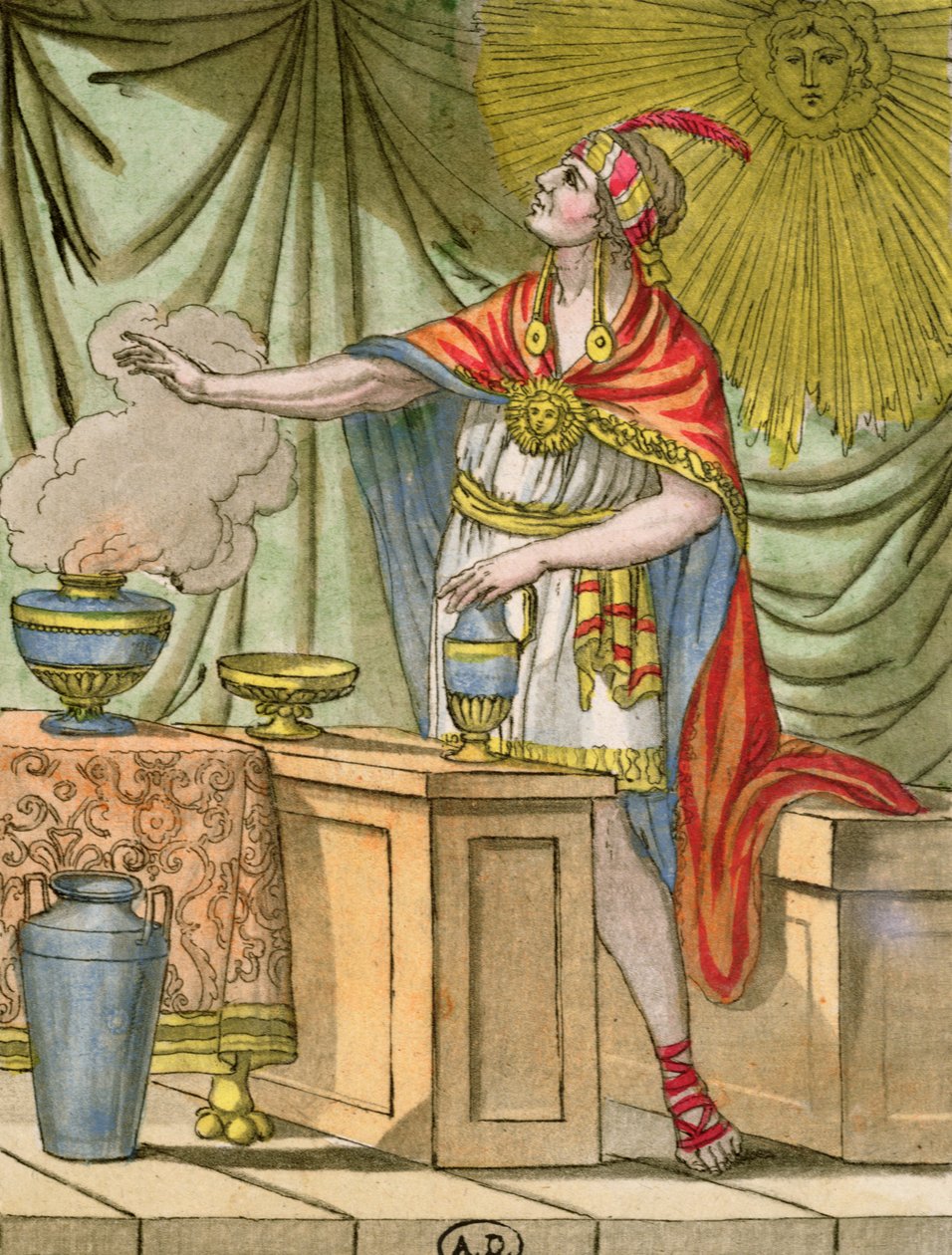 Forntida peruansk präst, från "Encyclopedia of Travels" av Jules Grasset de Saint-Sauveur (1757-1810) 1796 av L.F. Labrousse