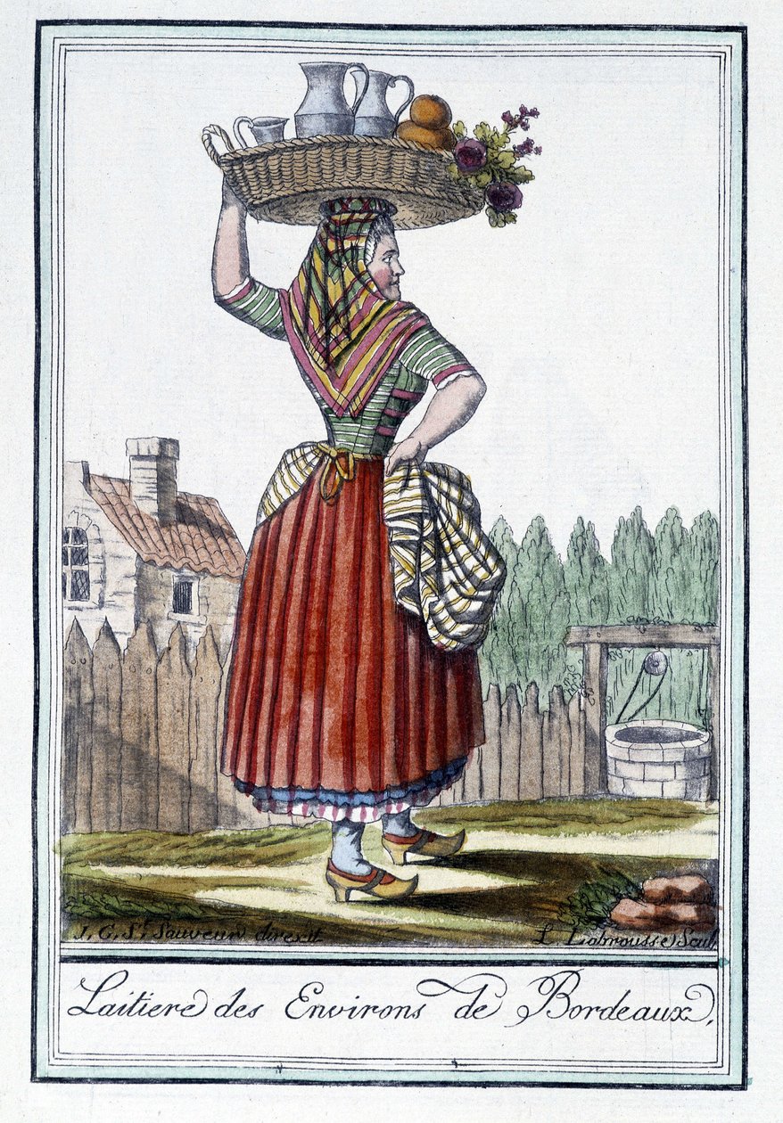 Milkmaid från runt Bordeaux - i "" Encyclopedia of Travels"" av J. Grasset St Sauveur, Deron, Paris av L.F. Labrousse