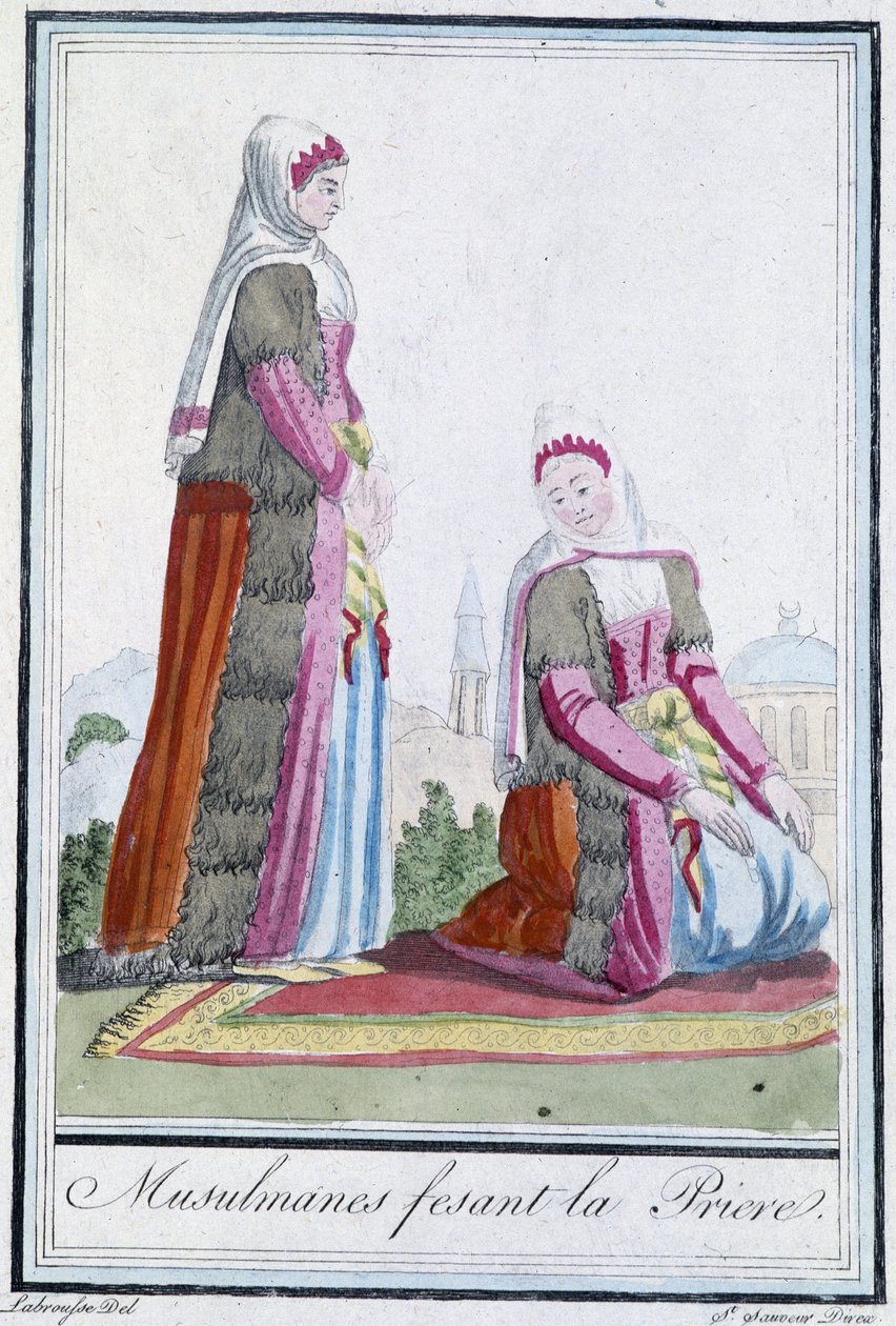 Muslimer vid bön - i "" Encyclopédie des voyages"" av J. Grasset St Sauveur, red. Deroy, Paris av L.F. Labrousse