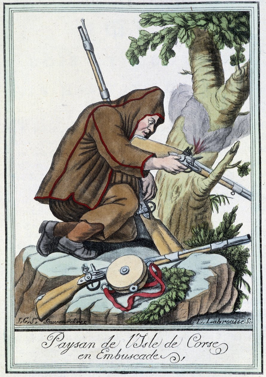 Bonde på Isle of Corsica i bakhåll - i "" Encyclopedia of travels"" av J. Grasset St Sauveur, Deron, Paris av L.F. Labrousse