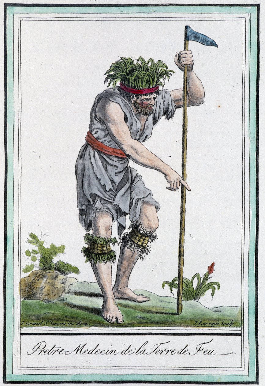 Priest doctor of the Land of Fire (Chile) - i "" Encyclopedia of Travels"" av J.Grasset St Sauveur av L.F. Labrousse