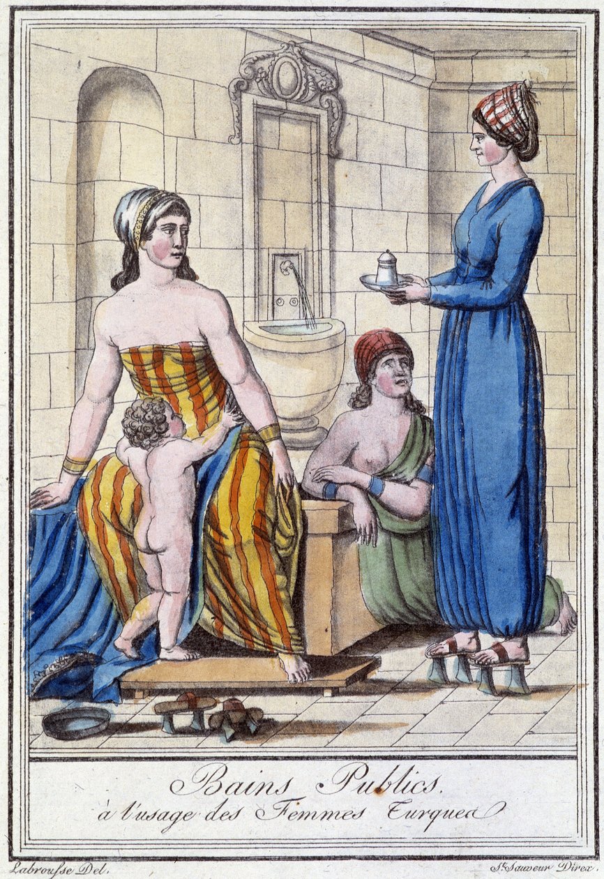 Offentliga bad för turkiska kvinnors bruk - i "" Encyclopedia of travels"" av J. Grasset St Sauveur, Deroy, Paris av L.F. Labrousse