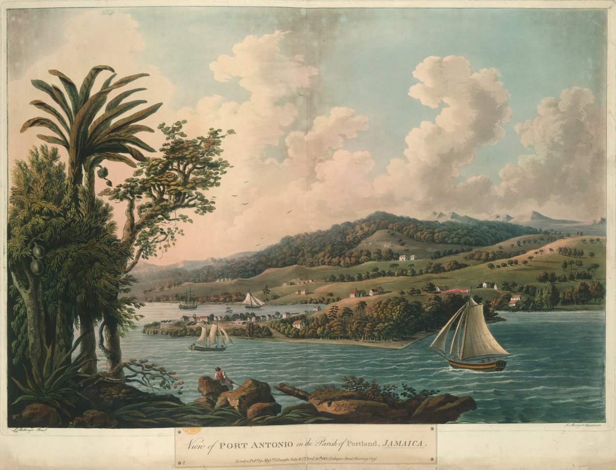 Port Antonio, från Six Views in the Island of Jamaica, litografi av I. Merigot av L. (after) Bellenger