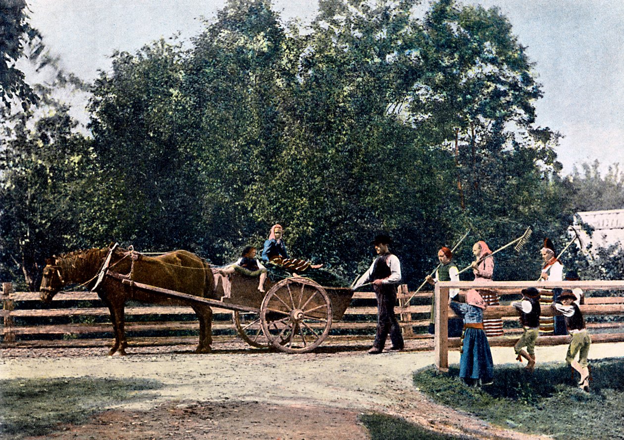 Bönder i slutet av skörden, Sverige, c1890 av L Boulanger