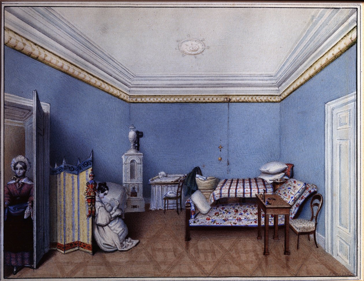 ""I sovrummet"" Akvarell av L. Hern (1800-talet) 1835 A. Pushkin Memorial Museum, Sankt Petersburg av L. Hern