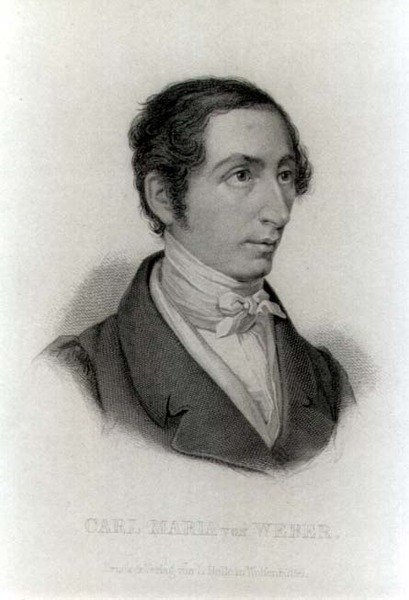 Porträtt av Carl Maria von Weber (1786-1826) tysk kompositör (gravyr) (s/v foto) av L. Holle