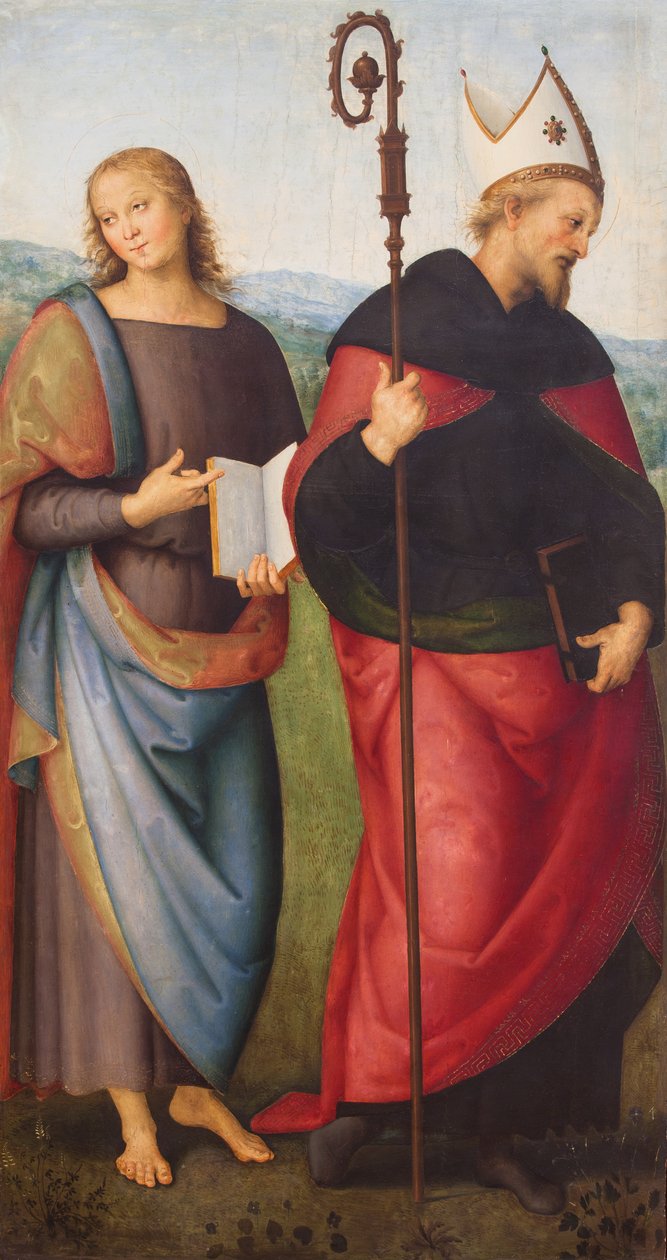 Johannes evangelisten och Sankt Augustinus,1502 (olja på duk) av L. & Perugino P. (c.1450-1523) Signorelli