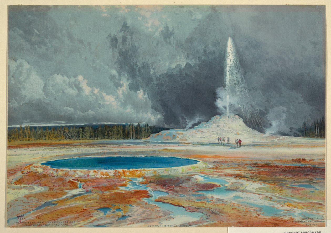 Tryck, Castle Geyser, Upper Geyser Basin, Yellowstone National Park av L. Prang and Company
