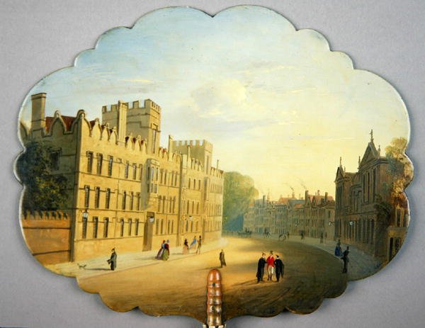Viktoriansk skärm, med en scen från Oxford High Street och Queen