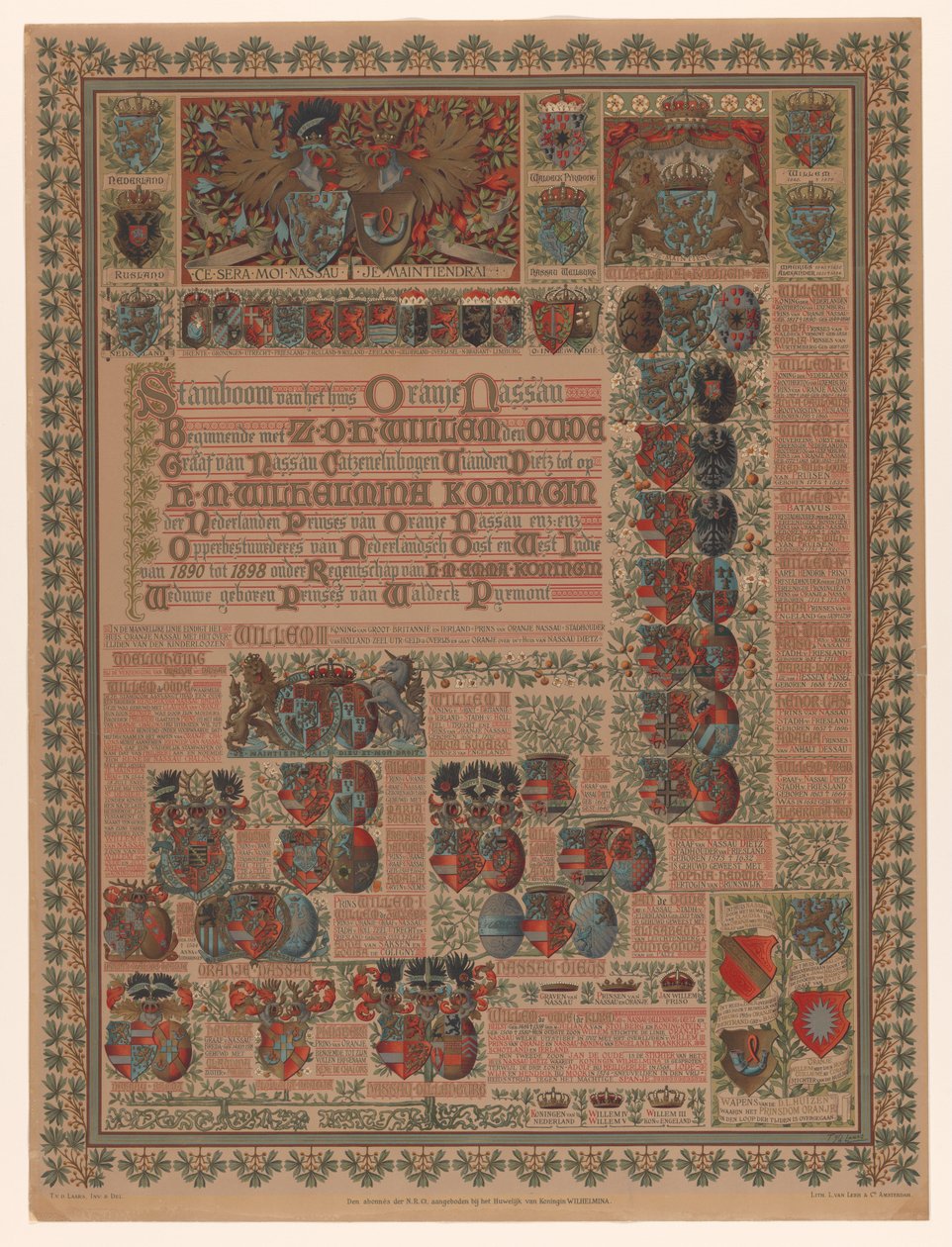 Släktträd för House of Orange-Nassau Släktträd för Oranje Nassau-huset Börjar med Z.D.H. Willem den Oud (...) (titel på objekt) av L. van Leer
