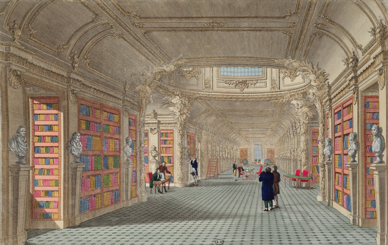 Bibliotheque du Pantheon, ca 1800 (färgstick) av La Gardette