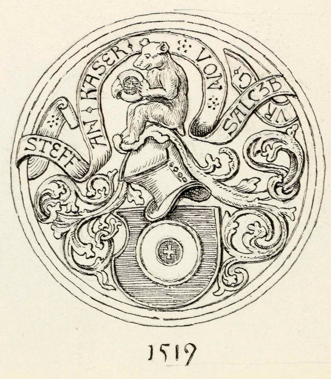  Vapensköld på en nattvardsbröd daterad 1519 från kyrkan i Kranjska gorin av Ladislav Benesch
