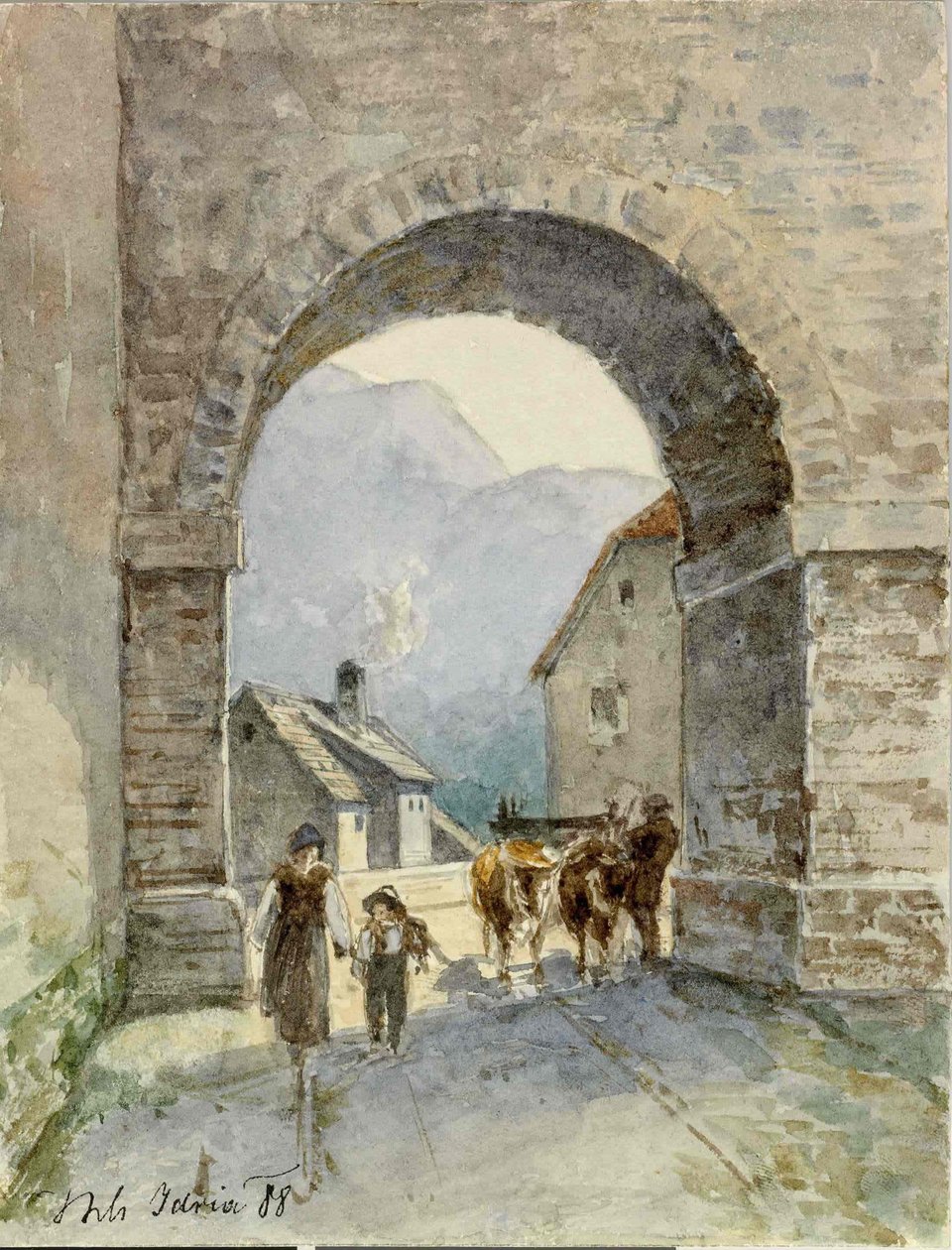  Idrija-pogled skozi arkadon av Ladislav Benesch