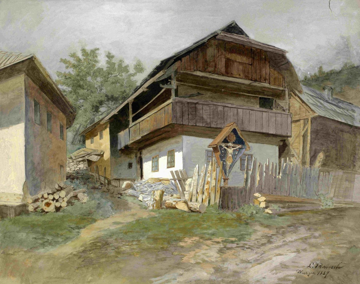  Motiv iz Podkorena-znacilna hisa z znamenjemn av Ladislav Benesch