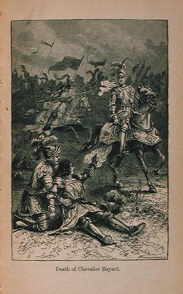 Death of Chevalier Bayard (1476-1524) illustration från Little Arthurs History of France: From the Earliest Times to the Fall of the Second Empire publicerad 1899 av Lady M. Chalcott