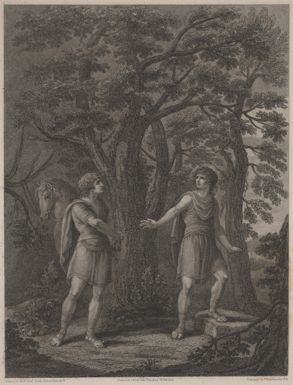 Illustration från "Palamon and Arcite", tryck gjord av Francesco Bartolozzi 1797 (stippstick) av Lady Diana (after) Beauclerk