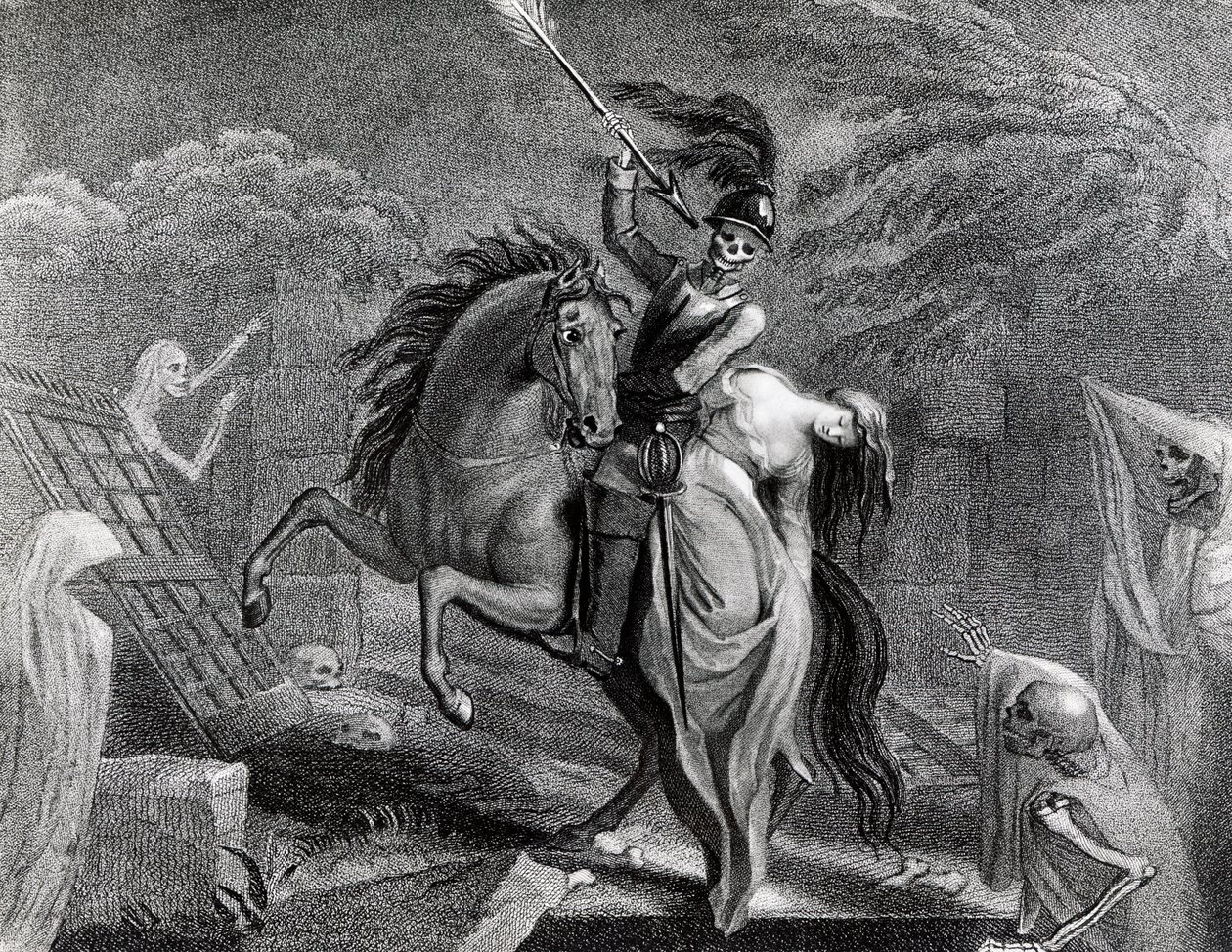 Lenore rider med döden, illustration till dikten Lenore av Gottfried Augustus Burger (1747-1794), teckning av Diana Beauclerk (1734-1808) för 1796 års upplaga utgiven av Harding Pall Mall av Lady Diana Beauclerk