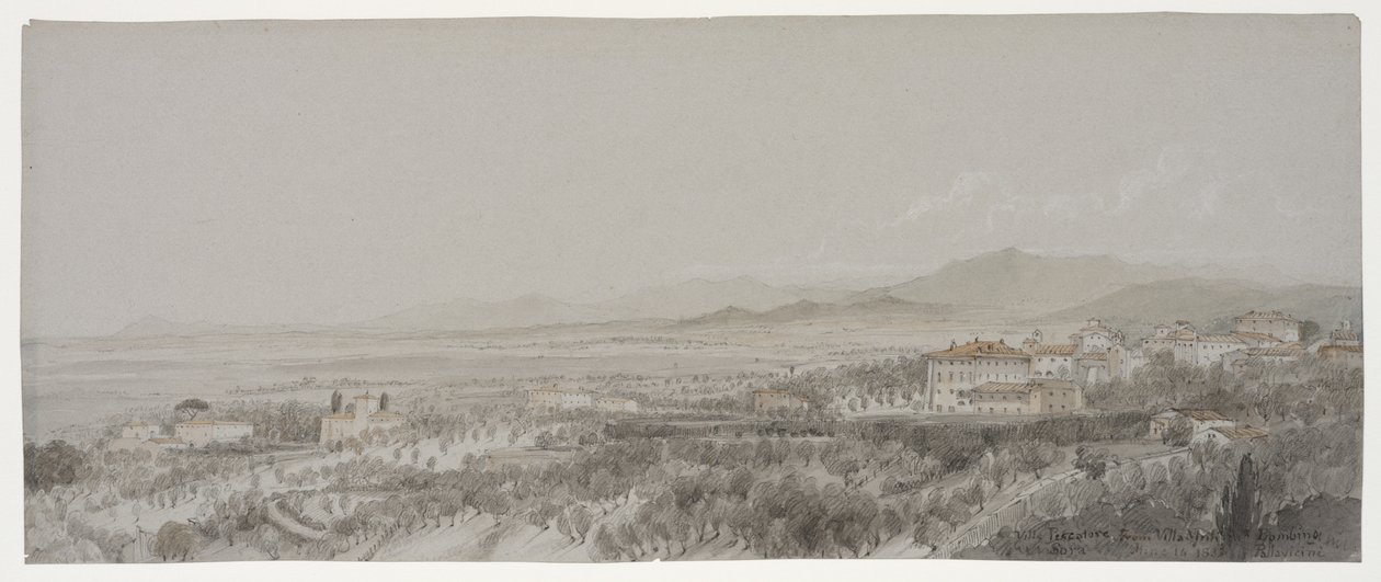 Utsikt över Villa Pescatore från Villa Muti, Piombino av Lady Elizabeth Susan Percy