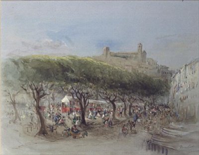 Marknaden, Cannes (akvarell) av Lady Honoria Cadogan