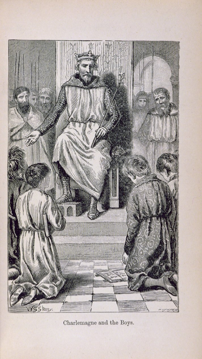 Karl den store (742-814) och pojkarna, illustration från "Little Arthur