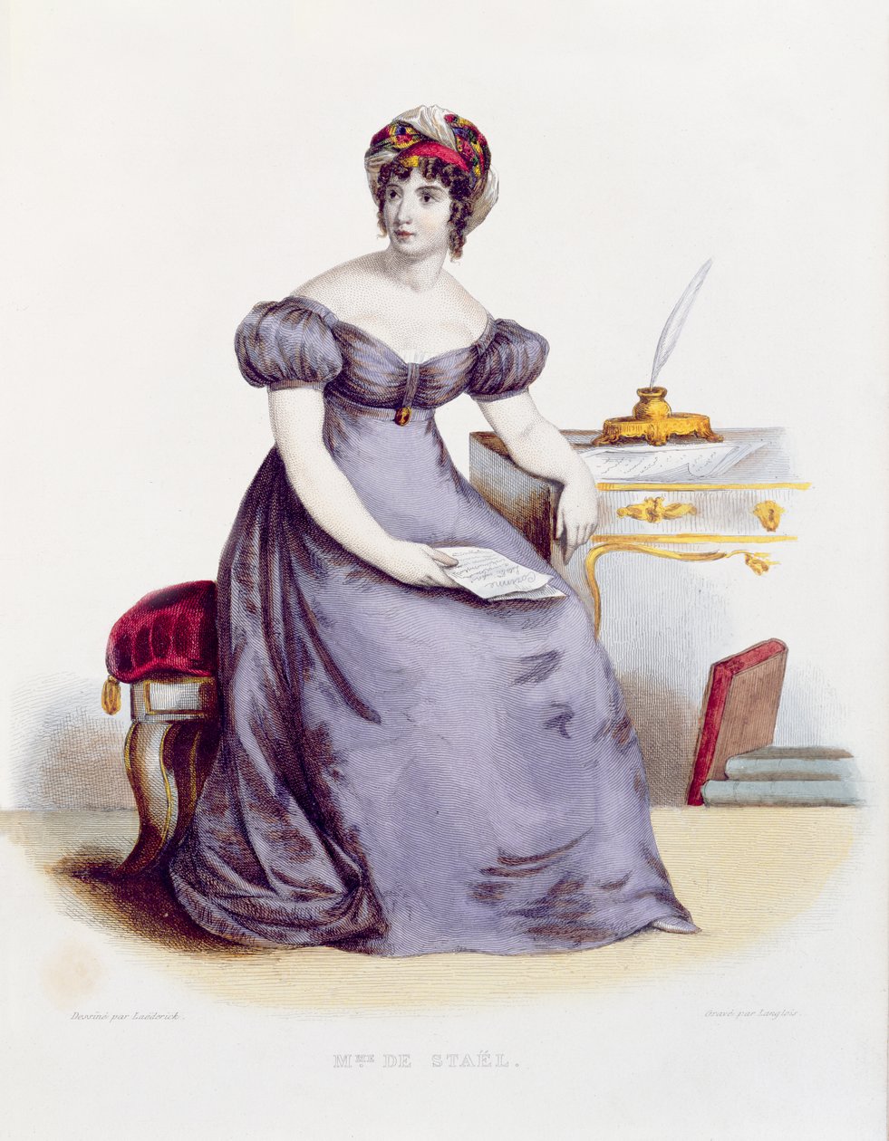 Mme de Stael, ca 1840 (färggravyr) av Laederick