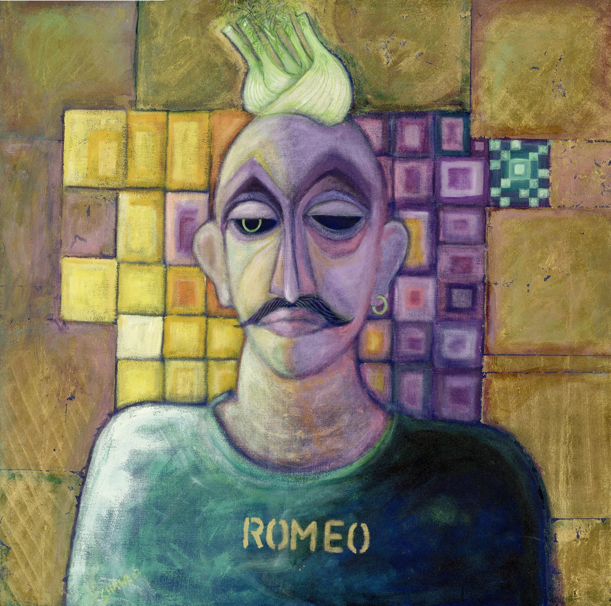 Romeo, 1970 (akryl & metallblad på duk) av Laila Shawa