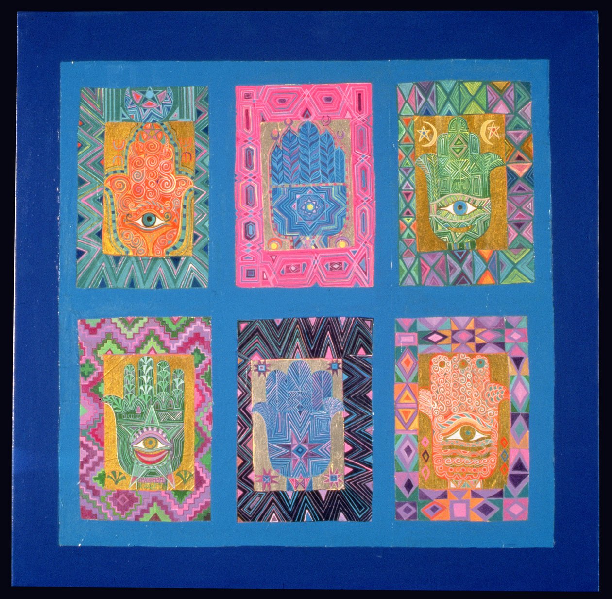 Windows of Hope, 1990 (akryl, papper & bladguld på duk) av Laila Shawa