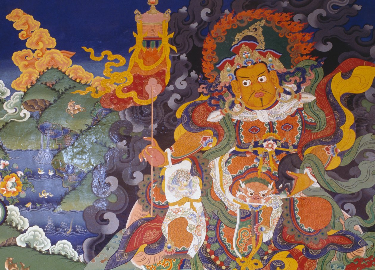 Fresk som visar färgglada gudar, Lamayuru buddhistkloster (Lamayuru Gompa), Himalaya, Ladakh-distriktet, delstaten Jammu och Kashmir, Indien av Amadeo (after) Modigliani