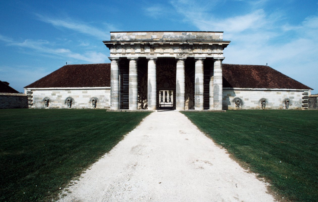 Huvudingången till Royal Saltworks (Saline Royale), Arc-et-Senans, Franche-Comte, Frankrike av Amadeo (after) Modigliani