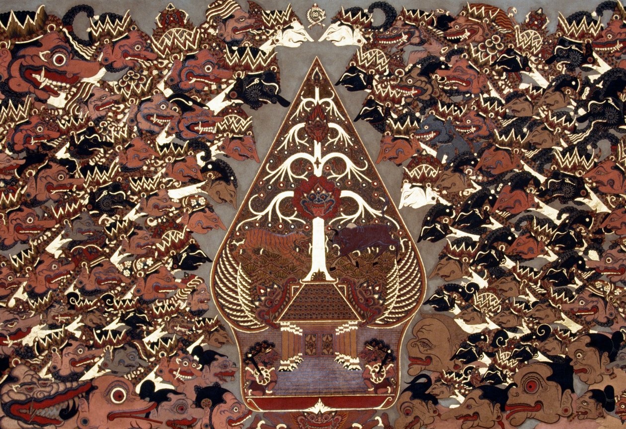 Målning i Wayang Beber-stil som är inspirerad av Theatre of Shadows (wayang kulit), Mangkunegaran Palace, Surakarta, Java, Indonesien av Amadeo (after) Modigliani