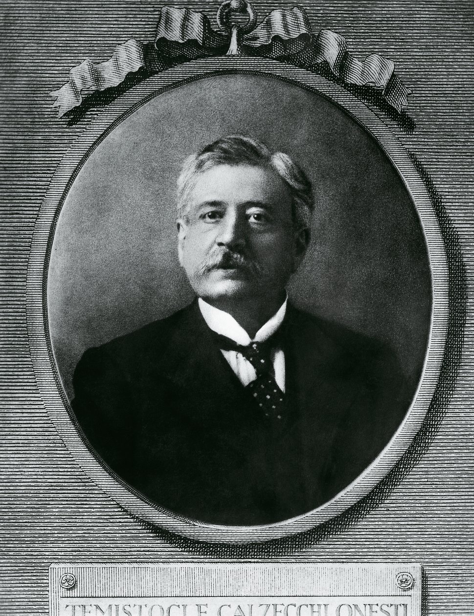 Porträtt av Temistocle Calzecchi Onesti (1853-1922), italiensk fysiker och uppfinnare, etsning efter fotografi av Amadeo (after) Modigliani