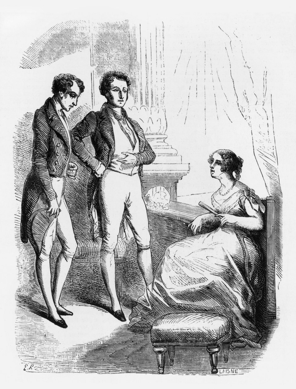 Rastignac presenteras för Madame de Nucingen, illustration ur "Le Pere Goriot" av Honore de Balzac (1799-1850) av Laisne