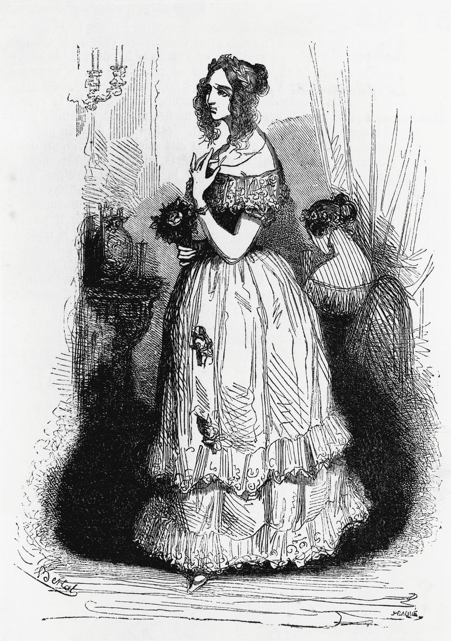 Illustration för hertiginnan av Langeais, roman av Honore de Balzac (1799-1850) från samlingen i flera volymer med titeln Human Comedy, gravyr av Laisne av Laisne Laisne
