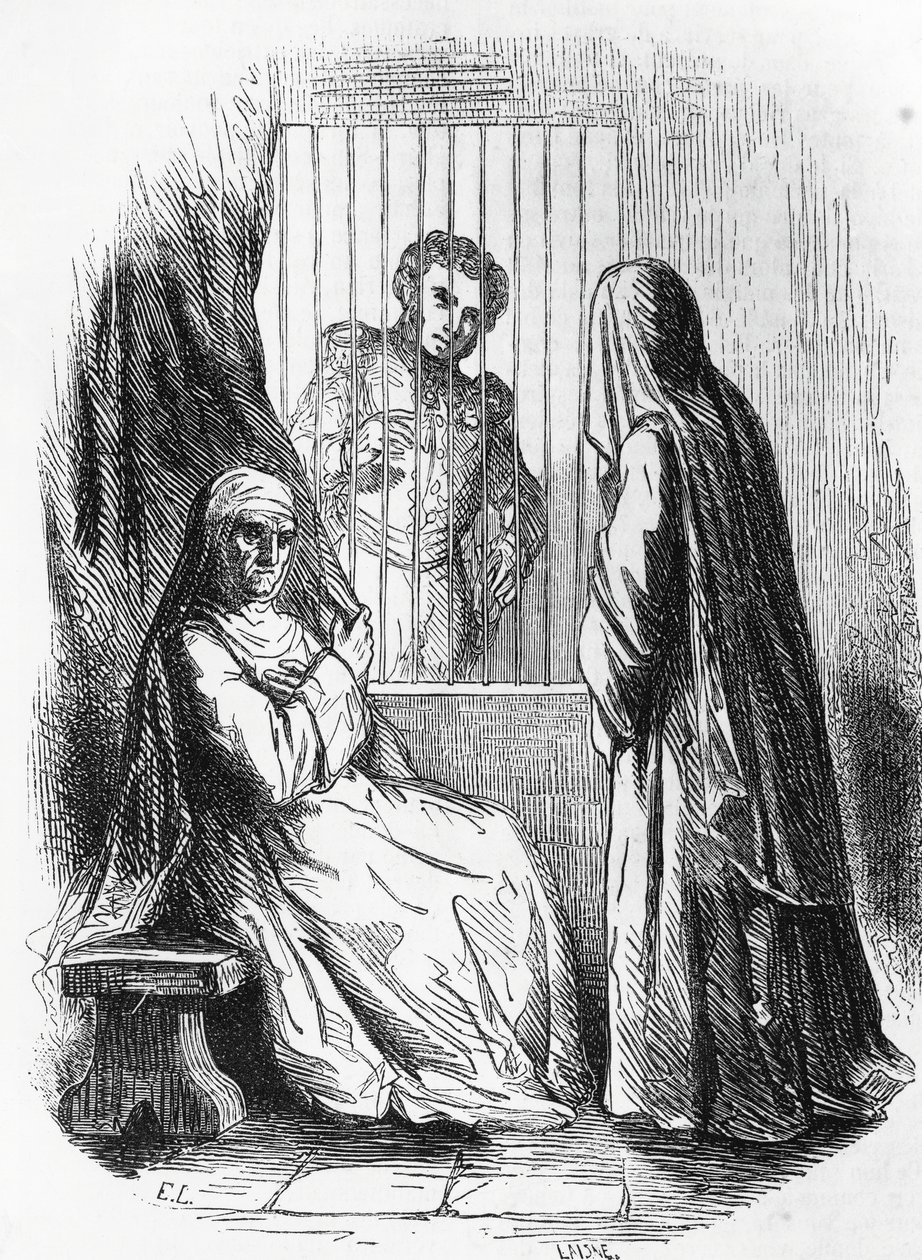 Illustration för hertiginnan av Langeais, roman av Honore de Balzac (1799-1850) från samlingen i flera volymer med titeln Human Comedy, gravyr av Laisne av Laisne Laisne