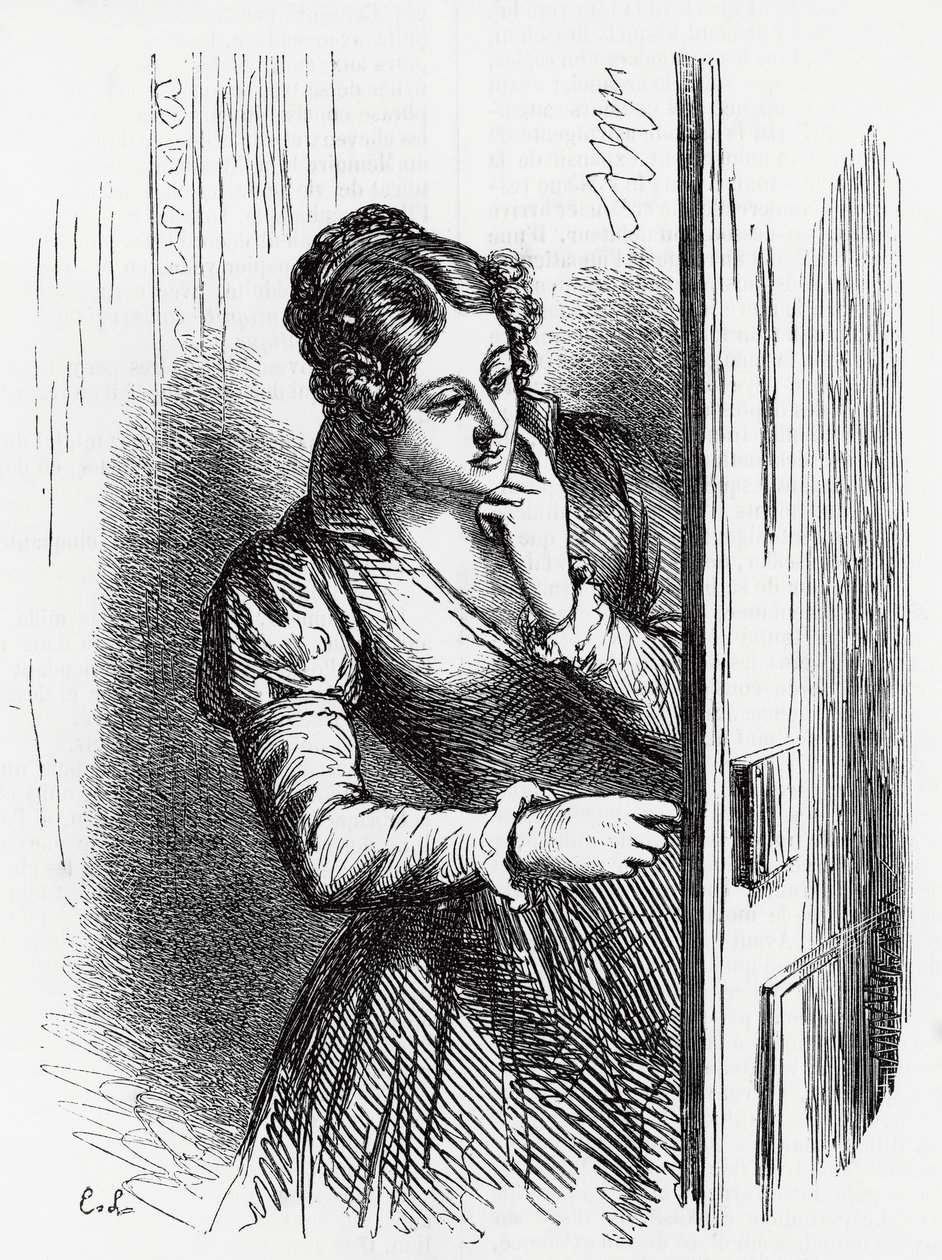 Illustration till Cesar Birotteaus uppgång och fall, roman av Honore de Balzac (1799-1850) från samlingen med flera volymer med titeln Human Comedy, gravyr av Laisne av Laisne Laisne