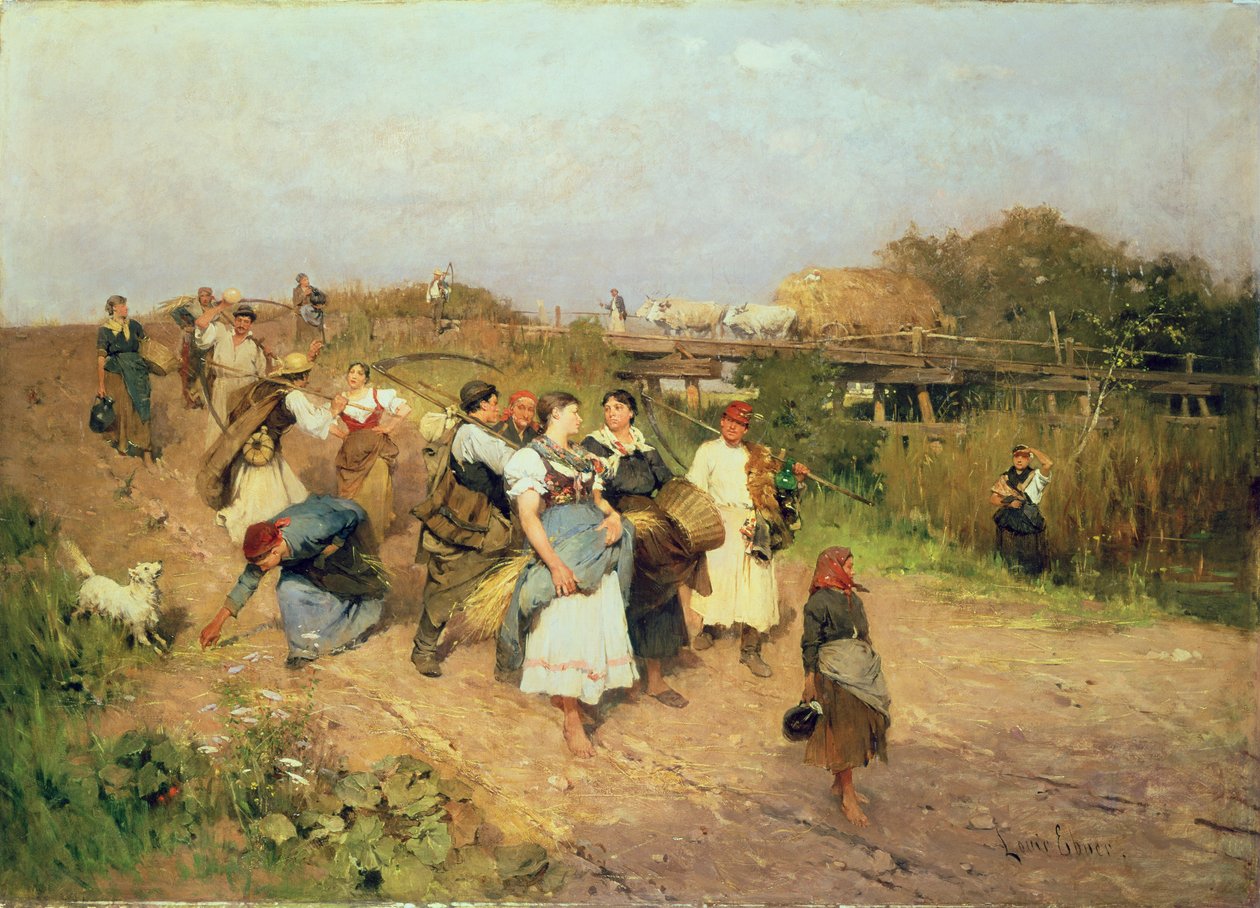 Skördare på väg hem, 1881 av Lajos Deak Ebner