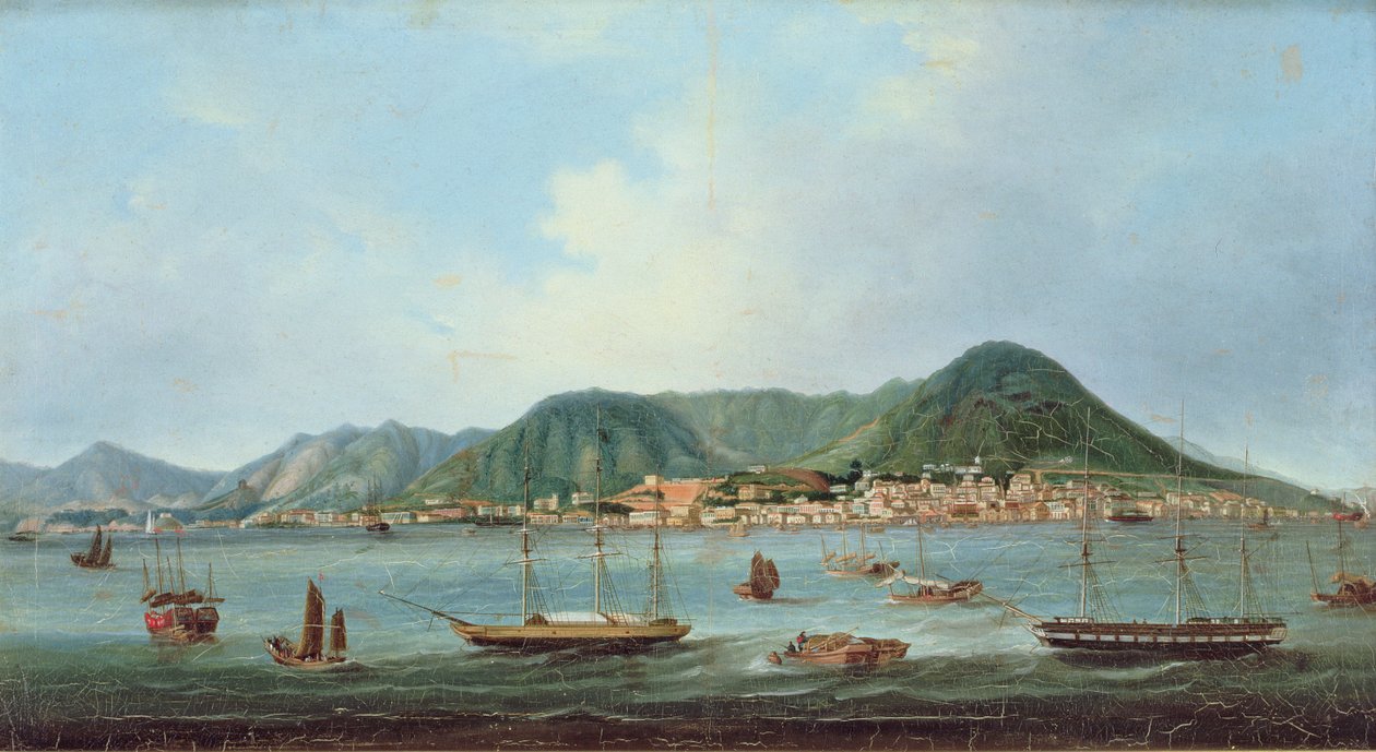 Hamn i Hong Kong, ca 1830-40 (olja på duk) av Lam Qua (attr. to)